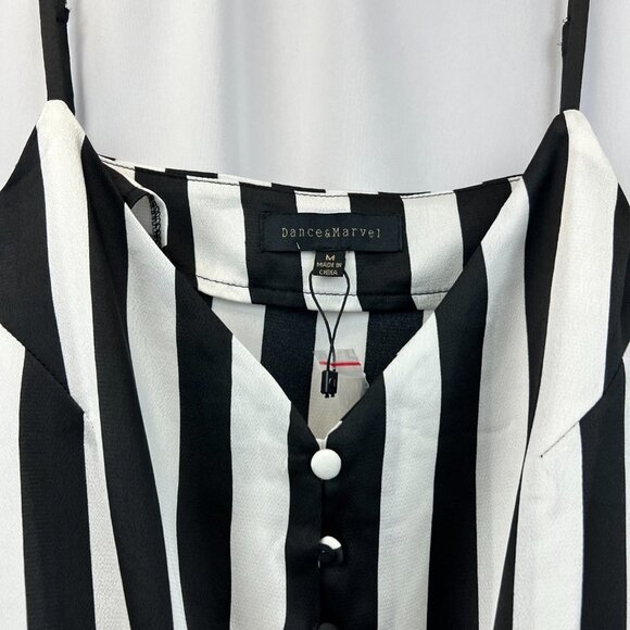 Dance & Marvel Womens Black White Striped Front Knot Cropped Top Size Medium - Picture 5 of 9